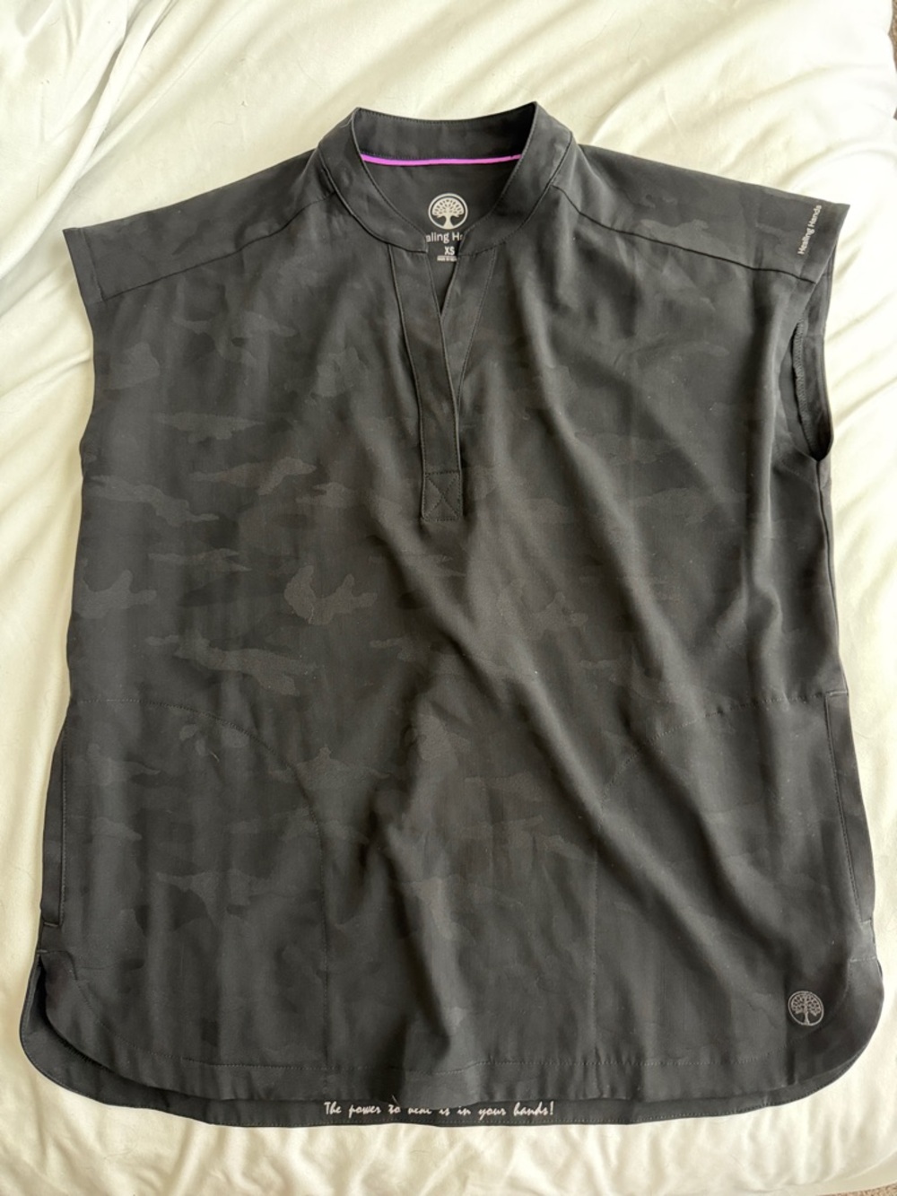 Healing Hands Black Camo Scrub Top